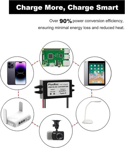 Plusroc مقاومة للماء DC 12V/24V إلى 5V 5A تنطلق لأسفل محول ، ومحول الطاقة 25W USB-C لـ Raspberry PI 5 ، PI 4 ، الهاتف المحمول ، وأكثر من ذلك (حزمة واحدة) in Kuwait
