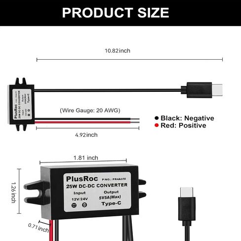 Plusroc مقاومة للماء DC 12V/24V إلى 5V 5A تنطلق لأسفل محول ، ومحول الطاقة 25W USB-C لـ Raspberry PI 5 ، PI 4 ، الهاتف المحمول ، وأكثر من ذلك (حزمة واحدة) in Kuwait