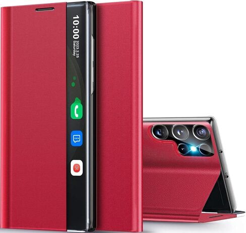 بالنسبة لحالة Samsung Galaxy S10 Case Leather Flip ، فإن Galaxy S10 4G Phone Case with Kickstand Shockproof Protection Wover for Galaxy S10 Shell (Red) in Saudi Arabia