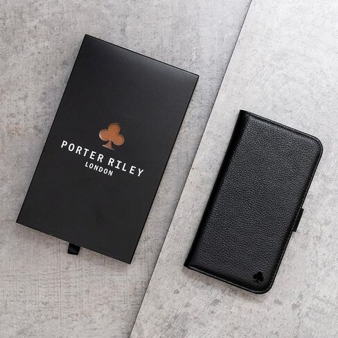 Porter Riley - Case Leather for iPhone 14 Pro. قسط/غطاء/غلاف/محفظة/محفظة من الجلد الأصلي مع [فتحات البطاقة] [حامل أفقي] [إطار متين] (أسود نقي) in Kuwait