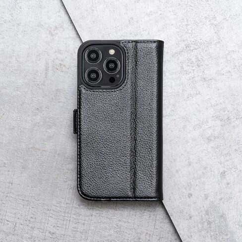 Porter Riley - Case Leather for iPhone 14 Pro. قسط/غطاء/غلاف/محفظة/محفظة من الجلد الأصلي مع [فتحات البطاقة] [حامل أفقي] [إطار متين] (أسود نقي) in Kuwait