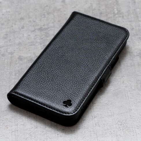 Porter Riley - Case Leather for iPhone 14 Pro. قسط/غطاء/غلاف/محفظة/محفظة من الجلد الأصلي مع [فتحات البطاقة] [حامل أفقي] [إطار متين] (أسود نقي) in Kuwait
