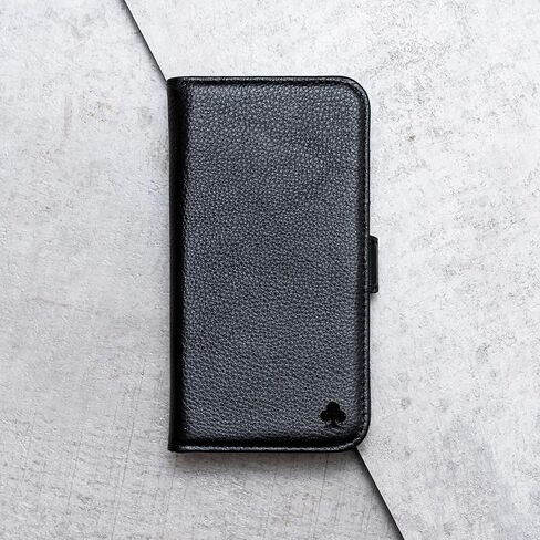 Porter Riley - Case Leather for iPhone 14 Pro. قسط/غطاء/غلاف/محفظة/محفظة من الجلد الأصلي مع [فتحات البطاقة] [حامل أفقي] [إطار متين] (أسود نقي) in Kuwait