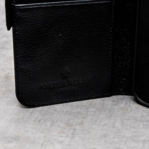 Porter Riley - Case Leather for iPhone 14 Pro. قسط/غطاء/غلاف/محفظة/محفظة من الجلد الأصلي مع [فتحات البطاقة] [حامل أفقي] [إطار متين] (أسود نقي) in Kuwait