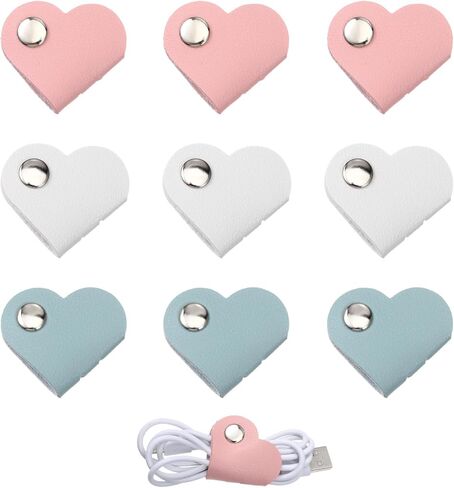 9 PCS Heart Cord Organizer, Cord Keeper Earbud Holder Portable PU Leather Headphone Cable Earbud Data Cords Protector Headphone Cable Straps Wire Organizer, Storage PU Leather Earphones Storage Straps in Saudi Arabia