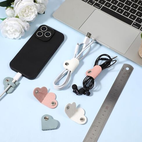 9 PCS Heart Cord Organizer, Cord Keeper Earbud Holder Portable PU Leather Headphone Cable Earbud Data Cords Protector Headphone Cable Straps Wire Organizer, Storage PU Leather Earphones Storage Straps in Saudi Arabia