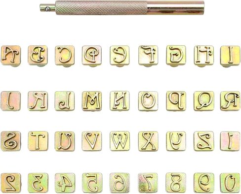 Yoption 27 Pieces Leathercarft Stamping Tool Set, 26 Letters Alphabet Stamps Steel Punch Tool 6mm+1 Stamping Handle for Leather Craft in Kuwait