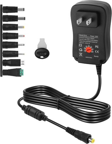 Cerrxian 24W Universal AC/DC محول الطاقة القابل للتعديل ، AC إلى DC 3V 4.5V 5V 6V 7.5V 9V 12V 2A ، مع 8 نصائح محول قابلة للاختيار و 5 فولت 2.1A منفذ USB ، للحصول in Kuwait
