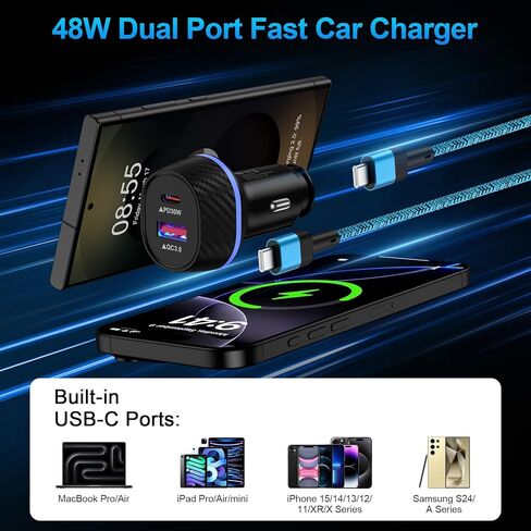 48W Samsung A36 Car Charger USB C Fast for Samsung Galaxy A17/A16 5G/A36/S25 EDGE/S25 ULTRA/S24 FE/S23/S22/Z FLIP 7/FLOY 7 ، CAR CAR TYPE CAR FAST DUAL in Kuwait