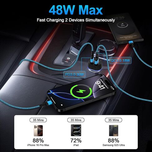 48W Samsung A36 Car Charger USB C Fast for Samsung Galaxy A17/A16 5G/A36/S25 EDGE/S25 ULTRA/S24 FE/S23/S22/Z FLIP 7/FLOY 7 ، CAR CAR TYPE CAR FAST DUAL in Kuwait