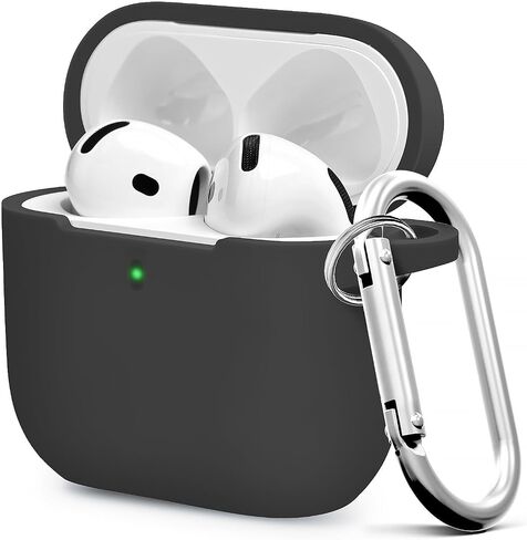 for Airpods 4th Case Cover, Soft Skin Silicone Case Cover with Keychain, Full Protective Case for Men and Women, Compatible with AirPods 4th Generation Case(Black) in Saudi Arabia