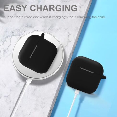 for Airpods 4th Case Cover, Soft Skin Silicone Case Cover with Keychain, Full Protective Case for Men and Women, Compatible with AirPods 4th Generation Case(Black) in Saudi Arabia