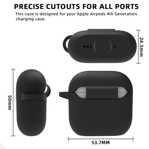 for Airpods 4th Case Cover, Soft Skin Silicone Case Cover with Keychain, Full Protective Case for Men and Women, Compatible with AirPods 4th Generation Case(Black) in Saudi Arabia