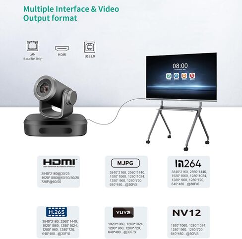 تتبع AI Careing 4K UHD 10X البصرية بوتز PTZ كاميرا ويب لنظام البث المباشر ونظام الاجتماعات المهنية ، اجتماع التكبير ، Skype ، OBS ، دفق ويب مع الميكروفون المدمج للكمبيوتر/ماك/كمبيوتر محمول in Kuwait