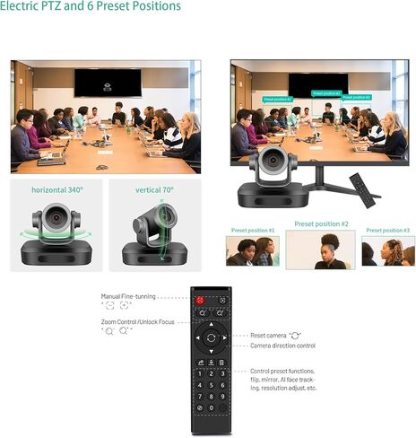 تتبع AI Careing 4K UHD 10X البصرية بوتز PTZ كاميرا ويب لنظام البث المباشر ونظام الاجتماعات المهنية ، اجتماع التكبير ، Skype ، OBS ، دفق ويب مع الميكروفون المدمج للكمبيوتر/ماك/كمبيوتر محمول in Kuwait