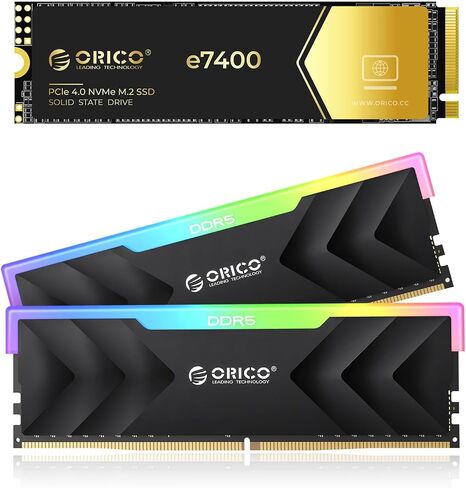 ORICO R500 Raceline Neon 32GB DDR5 6000MHz RAM & e7400 1TB PCIe 4.0 NVMe SSD Bundle in Saudi Arabia