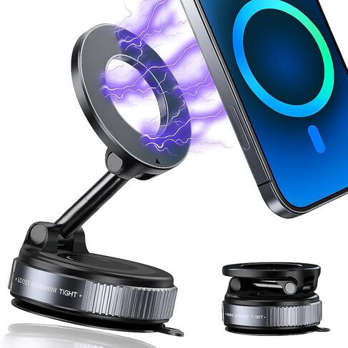 Magnetic Mount Holder, Vacuum Phone Mount for Car, iPhone Car Phone Holder, 360° Ultra Suction. Car. Gym. Mirror. Vacuum Magnetic Phone Holder, Compatible with iPhone Android and All Smartphones in Saudi Arabia