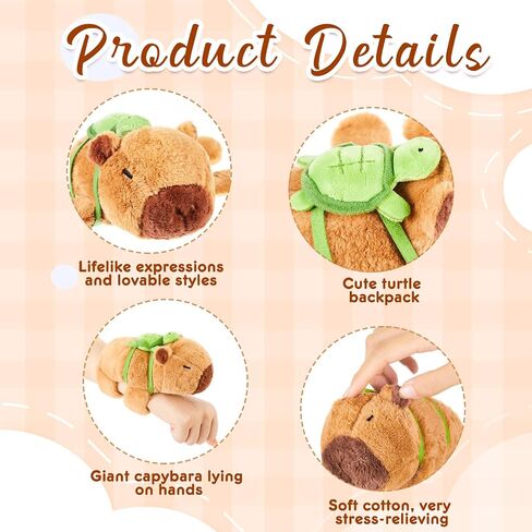 Simgoing 2 Pcs Animal Slap Bracelets Stuffed Animal Capybara Huggers Slap Bracelets 8.5'' Capybara Plush Toy Wrist Stuffed Animal Slap Band for Kids Birthday Party Favor Supply Gift in Kuwait
