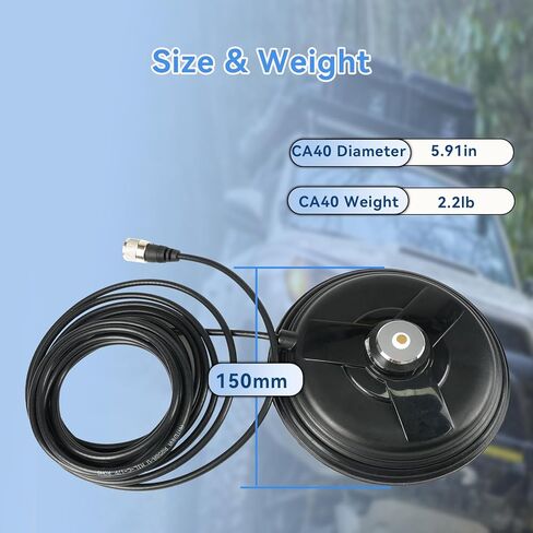 Retevis Mobile Antenna Magnetic Mount Base with NMO Connector,Mobile Radio Antenna Base with 16.4ft Coaxial Cable, SL16.J,150mm Diameter Magnetic Base, Compatible with Midland Cobra Radio(1 Pack) in Saudi Arabia
