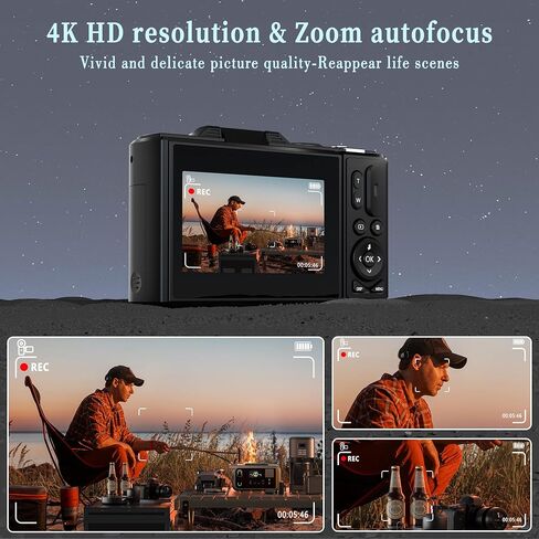 كاميرات رقمية 4K للتصوير الفوتوغرافي: 64 MP 18x Zoom Point Compact Point و SHOOT Cameras Cameras for YouTube مع شاشة 3 بوصة 180 درجة وبطاقة 32 جيجابايت للبالغين المراهقين المبتدئين الأسود in Kuwait
