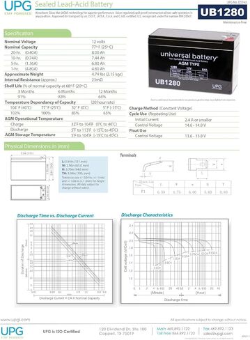 وحدة البطارية UB1280 -ER 8000 مللي أمبير - 12 فولت DC - حمض الرصاص المختوم in Saudi Arabia