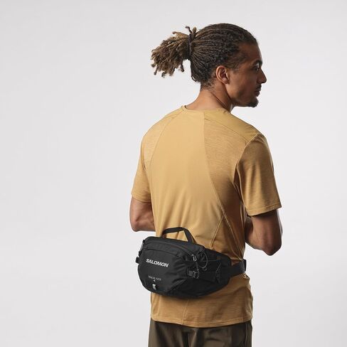 حزام Salomon Trailblazer ، 4L حزمة الخصر المشي لمسافات طويلة خفيفة الوزن للرجال والنساء ، تخزين حزام الفخذ للرحلات وركوب الدراجات والمشي في الهواء الطلق - أسود/سبيكة - NS in Saudi Arabia