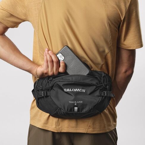 حزام Salomon Trailblazer ، 4L حزمة الخصر المشي لمسافات طويلة خفيفة الوزن للرجال والنساء ، تخزين حزام الفخذ للرحلات وركوب الدراجات والمشي في الهواء الطلق - أسود/سبيكة - NS in Saudi Arabia