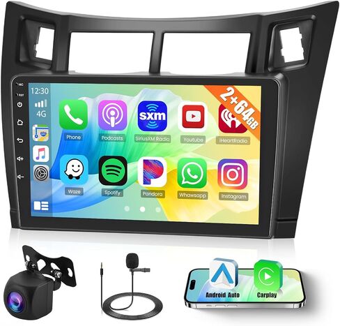 [4G+64G] Car Stereo for Toyota Yaris 2006-2011 with Wireless Carplay Android Auto, 9 Inch HD Touchscreen for Yaris with GPS WiFi Bluetooth FM/RDS Radio EQ Mirror Link SWC Backup Camera MIC in Saudi Arabia