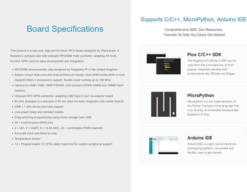 Core2350B Core Board Kit Based on Raspberry Pi RP2350B Dual-core & Dual-Architecture Microcontroller, 2MB PSRAM, 48 × Multi-Function GPIO Pins, Include USB Port Adapter and FFC Cable in Saudi Arabia