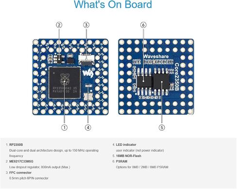 Core2350B Core Board Kit Based on Raspberry Pi RP2350B Dual-core & Dual-Architecture Microcontroller, 2MB PSRAM, 48 × Multi-Function GPIO Pins, Include USB Port Adapter and FFC Cable in Saudi Arabia