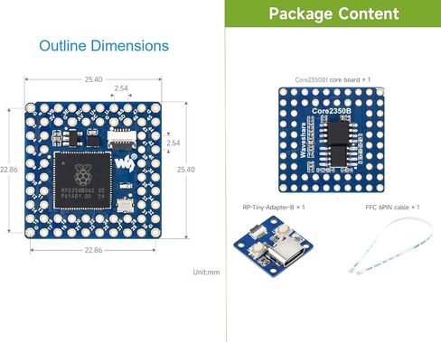 Core2350B Core Board Kit Based on Raspberry Pi RP2350B Dual-core & Dual-Architecture Microcontroller, 2MB PSRAM, 48 × Multi-Function GPIO Pins, Include USB Port Adapter and FFC Cable in Saudi Arabia