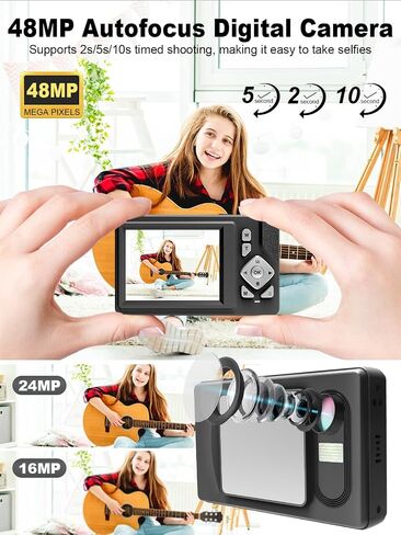 الكاميرا الرقمية-48 ميجابكسل ، FHD 1080p ، 18x Dig Zoom ، Anti-Shake ، 2.83 "LCD ، بطاقة 32 جيجابايت. كاميرا مدونة ، محمولة للسفر. in Saudi Arabia