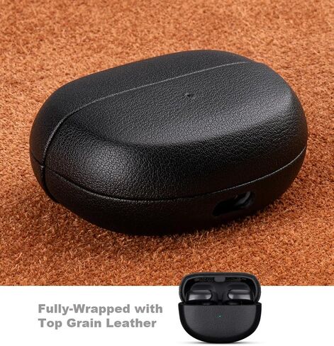 LOPIE Designed for Bose Ultra Leather Case Cover, Handmade Case Fully-Wrapped with Top Grain Leather, Protective Hard Shell Cover for Bose Ultra Open Earbuds - Black in Kuwait