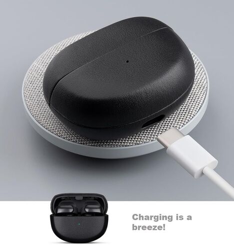 LOPIE Designed for Bose Ultra Leather Case Cover, Handmade Case Fully-Wrapped with Top Grain Leather, Protective Hard Shell Cover for Bose Ultra Open Earbuds - Black in Kuwait
