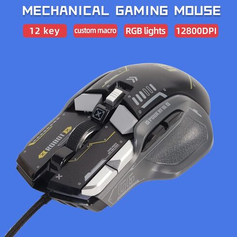 الماوس السلكي للألعاب ، 6 سرعات 12800DPI 10 زر الماكرو القابلة للبرمجة الماوس RGB للألعاب مع 13 أوضاع إضاءة RGB (أسود) in Kuwait