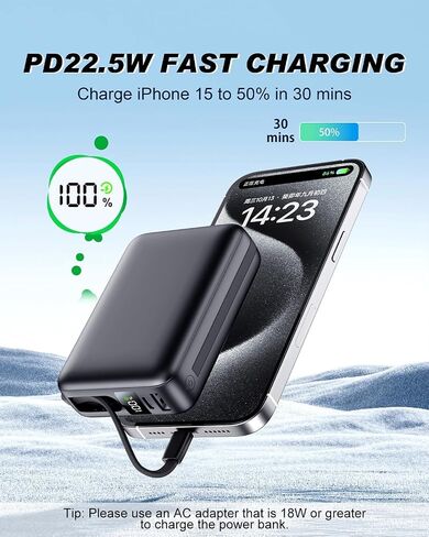 Portable Charger Power Bank 50000mAh ، شاحن الهاتف المحمول PD 22.5W شحن سريع باور بانك مدمج في كابل ، 4 شاشة LED للإخراج لـ iPhone 16 15 14 13 Samsung Android iPad in Saudi Arabia