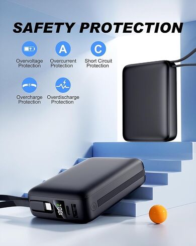 Portable Charger Power Bank 50000mAh ، شاحن الهاتف المحمول PD 22.5W شحن سريع باور بانك مدمج في كابل ، 4 شاشة LED للإخراج لـ iPhone 16 15 14 13 Samsung Android iPad in Saudi Arabia