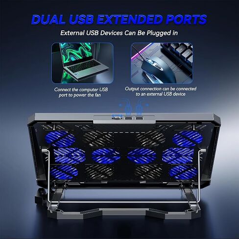 Laptop Cooling pad for Asus Zen AiO Z220 Gaming laptops, Laptop Cooler with 8 Fan, Adjustable Speed, 5-Level Height Adjustment, Mute Silent,2 USB-A Port，Built-in Phone Stand in Saudi Arabia