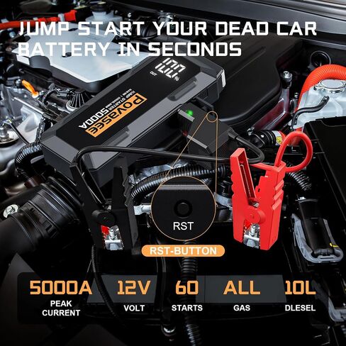 Jump Starter 5000A Peak Car Battery Jump Starter, 12V Jump Start Battery Pack up to All Gas or 10L Diesel Engine Battery Jump Box with 3" LCD Display Power Bank/Dual Output/LED Light in Kuwait