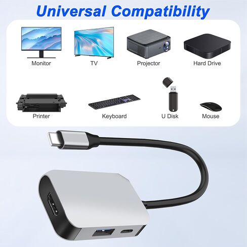 XMSJSIY USB Type-C HUB 3 في 1 محول فاصل متعدد الأطوار مع 4K HDMI و 5GBPS USB 3.0 و 100W TYPE-C PD نقل البيانات السريعة والشحن للكمبيوتر المحمول ، الكمبيوتر ، الهاتف التلفزيوني -1pcs in Kuwait
