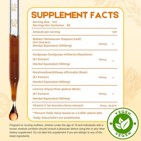 قطرات Mullein لسائل الرئتين - دعم ملحق الأعشاب الجهاز التنفسي ، مستخلص أوراق Mullein لتنظيف الرئتين مع Cordyceps ، جذر الجذر والعرق الخقيل 4 Fl Oz 2 Pack in Saudi Arabia
