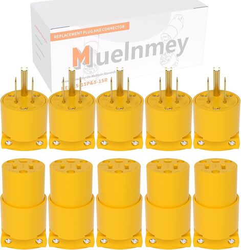 1PCS Extension Cord Ends Electrical Replacement Connector NEMA 5-15R 15A 125V Yellow Shell 2 Pole 3 Wire Grounding Female Straight blade electric plug replacement power cord socket,UL Listed. in Saudi Arabia