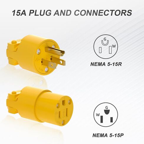 1PCS Extension Cord Ends Electrical Replacement Connector NEMA 5-15R 15A 125V Yellow Shell 2 Pole 3 Wire Grounding Female Straight blade electric plug replacement power cord socket,UL Listed. in Saudi Arabia