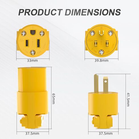 1PCS Extension Cord Ends Electrical Replacement Connector NEMA 5-15R 15A 125V Yellow Shell 2 Pole 3 Wire Grounding Female Straight blade electric plug replacement power cord socket,UL Listed. in Saudi Arabia