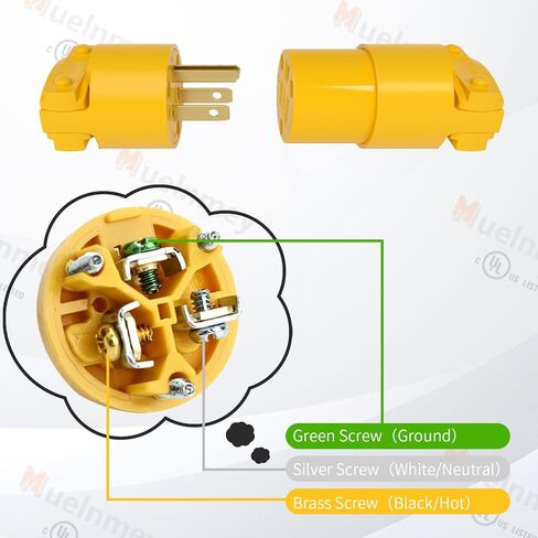 1PCS Extension Cord Ends Electrical Replacement Connector NEMA 5-15R 15A 125V Yellow Shell 2 Pole 3 Wire Grounding Female Straight blade electric plug replacement power cord socket,UL Listed. in Saudi Arabia