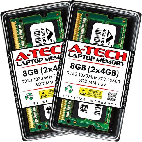 A-Tech 8GB Kit (2x4GB) RAM لـ Dell Latitude E4310 ، E5410 ، E6410 ، E6410 ATG ، XT3 | DDR3 1333MHz PC3-10600 SODIMM 1.5V ترقية ذاكرة غير ECC in Saudi Arabia