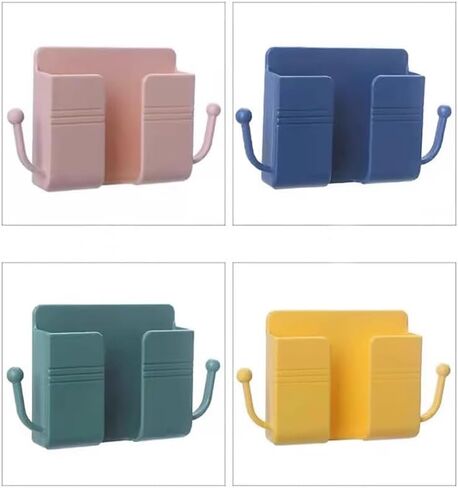 1pcs حامل الهاتف المحمول ذاتيا لائحة الجدار الجدار المنظم تخزين صندوق التحكم في صناديق الشحن مع السنانير (الأزرق) in Kuwait