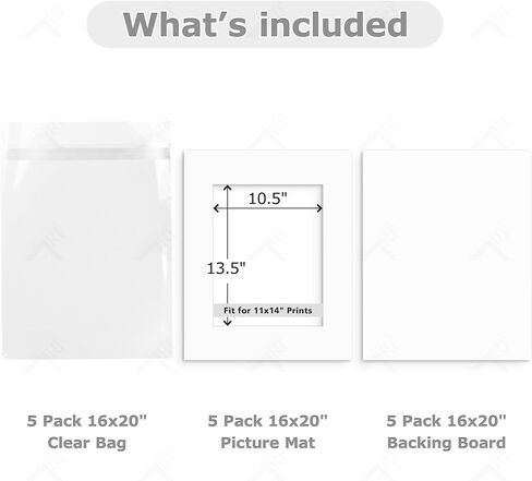 Golden State Art, 10 Pack 16x20 Mat for 11x14 Pictures with Backing & Bags in Kuwait