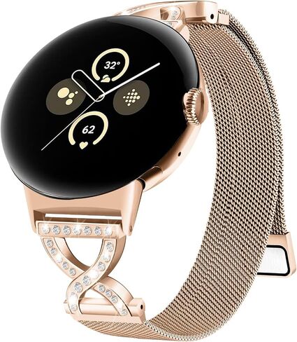 Metal Magnetic Band Compatible with Google Pixel Watch 4/3 41mm,Stainless Steel Dressy Mesh Loop with X-Shape Diamond Women for Google Pixel 4/3/2/1 in Kuwait