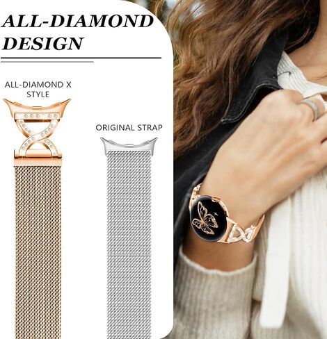 Metal Magnetic Band Compatible with Google Pixel Watch 4/3 41mm,Stainless Steel Dressy Mesh Loop with X-Shape Diamond Women for Google Pixel 4/3/2/1 in Kuwait